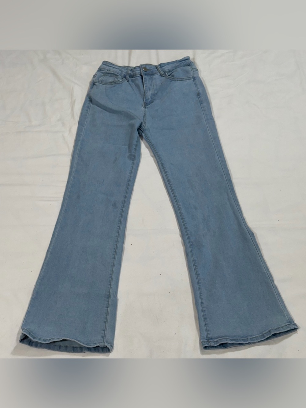 SHEIN Light Wash Flare Jeans M Pink Bow Embroidered Coquette Y2K Denim O31